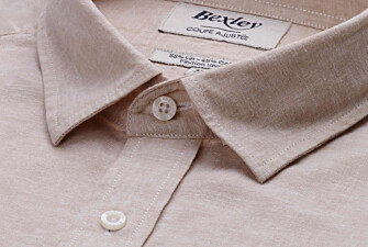 Camisa lisa de lino de algodón Chambray Beige - SILBERT