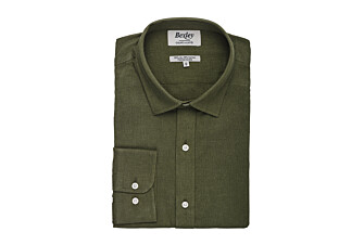 Camisa de algodón y lino Chambray Verde Bosque - Cuello Francés - SILBERT