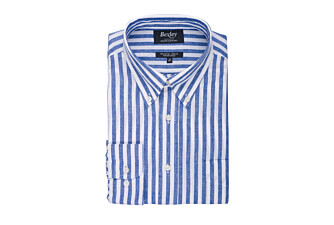Camisa de lino y algodón Azul océano y Blanco - COLTEN