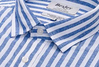 Camisa de algodón y lino a rayas azules oscuras y blancas - SIMONIN
