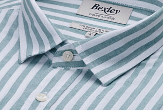 Camisa de algodón y lino a rayas verdes y blancas - SIMONIN