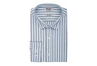 Camisa de algodón y lino a rayas verdes y blancas - SIMONIN