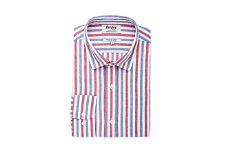 Camisa de algodón y lino a rayas Azul vintage Rojo y Blanco - SIMONIN
