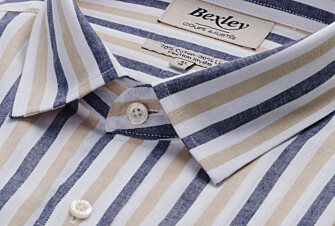 Camisa de algodón y lino Marino y Beige Oscuro - Cuello Francés - SIMONIN