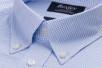 Camisa de sarga Blanco con pequeños cuadros Azul - STELLAN 