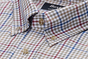 Camisa de hombre en Franela - Cuadros Caqui, rojo y azul - SHANTON