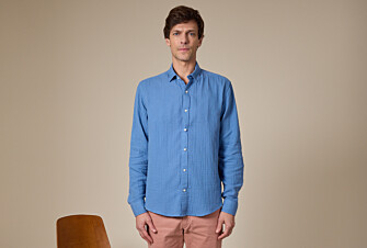 Camisa de  tejido Gasa Azul - Cuello Francés - SYLVIEN