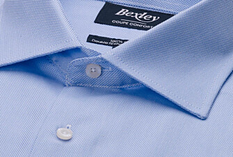 Camisa de sarga de algodón Azul - Cuello italiano - CLAUDIO