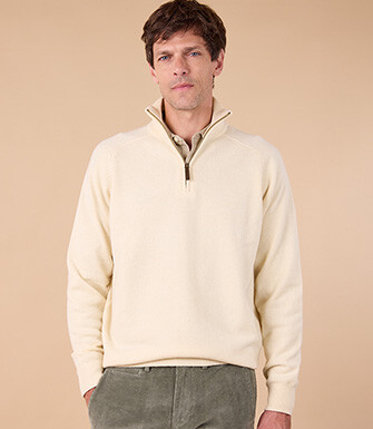 Jersey de hombre de lana con cuello con cremallera Crudo - KENNETH