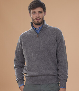 Jersey de hombre de lana con cuello con cremallera Gris moteado - KENNETH