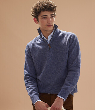 Jersey de hombre de lana con cuello con cremallera Azul oscuro moteado - KENNETH