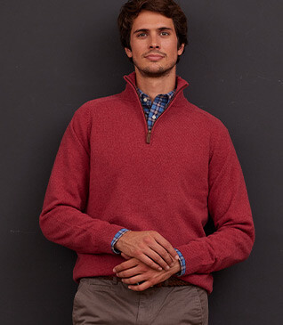 Jersey de hombre de lana con cuello con cremallera Rojo moteado - KENNETH