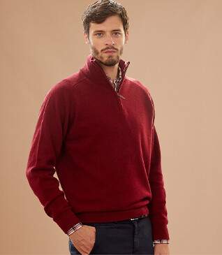 Jersey de hombre de lana con cuello con cremallera Rojo Oscuro - KENNETH