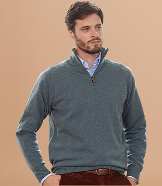 Jersey de hombre de lana con cuello con cremallera Verde Moteado - KENNETH