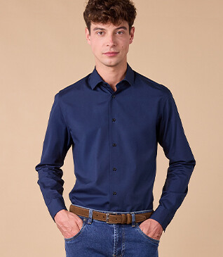 Camisa de popelina para hombre – Marino - LOUIS CLASSIC