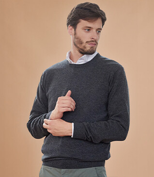 Jersey de lana con cuello redondo Gris Antracita moteado para hombre - CONAN