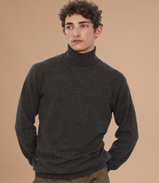 Jersey de lana con cuello alto para hombre Gris Antracita moteado - EMERIC