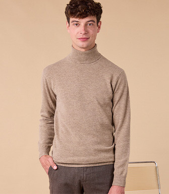 Jersey de hombre con cuello alto de lana – Topo claro jaspeado - EMERIC