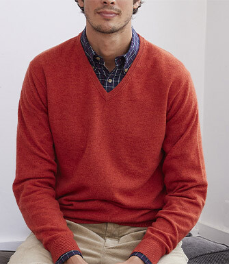 Jersey de lana para hombre con cuello en V Rojo ámbar - ELIAN