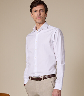 Camisa de popelina de algodón blanca - Cuello italiano - LUDOVICO CLASSIC