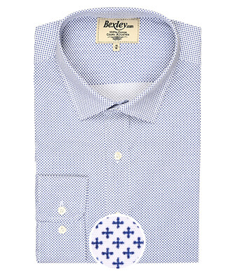 Camisa blanca estampada con motivos azules - Cuello francés - BERANGER