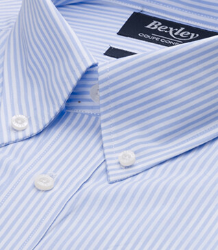 Camisa de algodón a rayas Azul Claro y Blanco - Cuello americano - MARLON