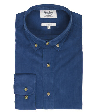 Camisa de terciopelo Azul vaquero - Cuello americano - WAYNE