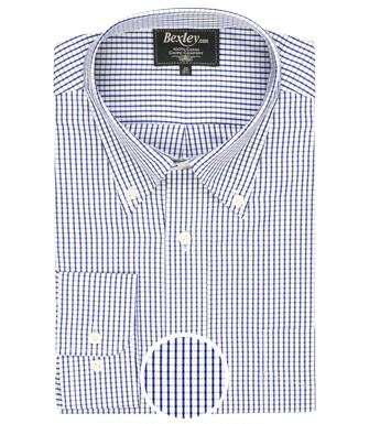 Camisa de algodón blanca con cuadros azul marino - Bolsillo - SCOTT