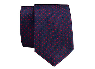 Corbata de Seda con Estampado de Cuadros Azul Marino y Rojo