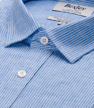 Camisa de algodón y lino Azul y Borde blanco - EDIBERT
