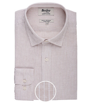 Camisa de algodón y lino Beis y Borde blanco - EDIBERT