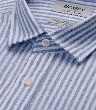 Camisa de algodón y lino a rayas azul vintage y blanco - EDIBERT