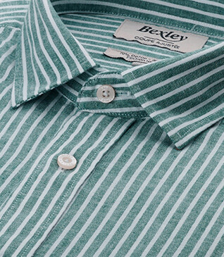 Camisa de algodón y lino Chambray Vert y blanco - EDIBERT
