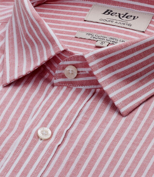 Camisa de algodón/lino Rosa viejo y blanco - EDIBERT