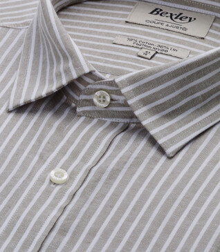 Camisa de algodón/lino Chambray verde tilo y blanco - EDIBERT
