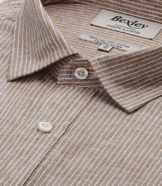 Camisa de algodón/lino Chambray camel con ribete blanco - EDIBERT