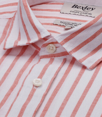 Camisa de algodón/lino Chambray Blanco y Naranja - EDIBERT