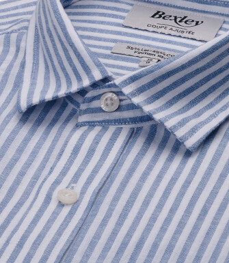 Camisa de algodón/lino Chambray Blanco y Azul Grisáceo - EDIBERT