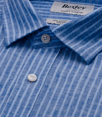 Camisa de algodón/lino Chambray Azul Océano y Azul - EDIBERT
