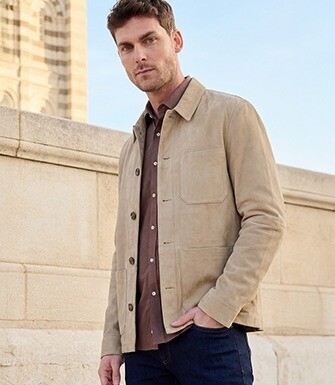 Chaqueta de cuero para hombre Beige claro - FAUSTIN