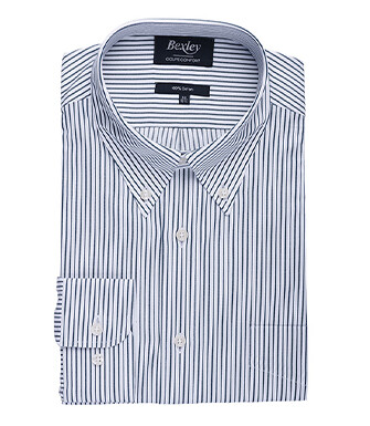 Camisa blanca de rayas verdes con bolsillo en el pecho - BRODERICK