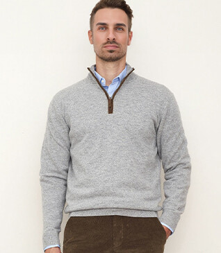 Jersey de lana para hombre con cuello cremallera Gris moteado - KEITHY