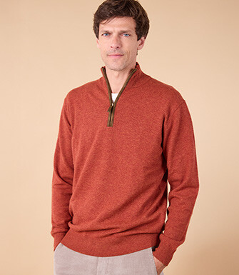 Jersey de lana para hombre con cuello cremallera Especia moteado - KEITHY