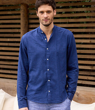Camisa lisa de lino de algodón Chambray Indigo - ELIBERT