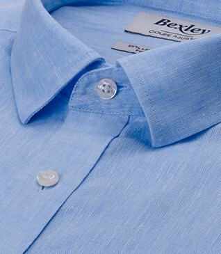 Camisa de algodón y lino Chambray Azul Claro - Cuello Francés - SILBERT