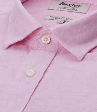Camisa lisa de lino de algodón Chambray Rosa - SILBERT