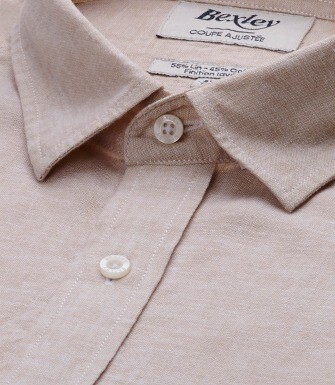 Camisa lisa de lino de algodón Chambray Beis - SILBERT