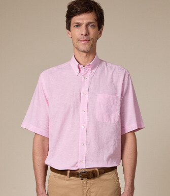 Camisa de lino y algodón Chambray Rosa - Bolsillo en el pecho - COLTEN MC