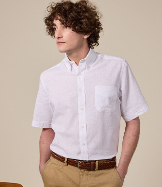 Camisa de lino/algodón Chambray Blanco - Corte estándar - COLTEN MC
