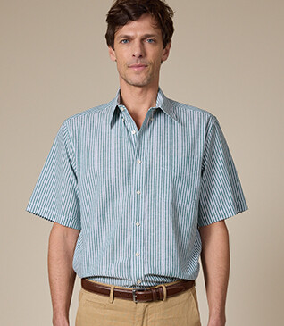 Camisa de lino/algodón Chambray Verde y Blanco - COLTEN MC